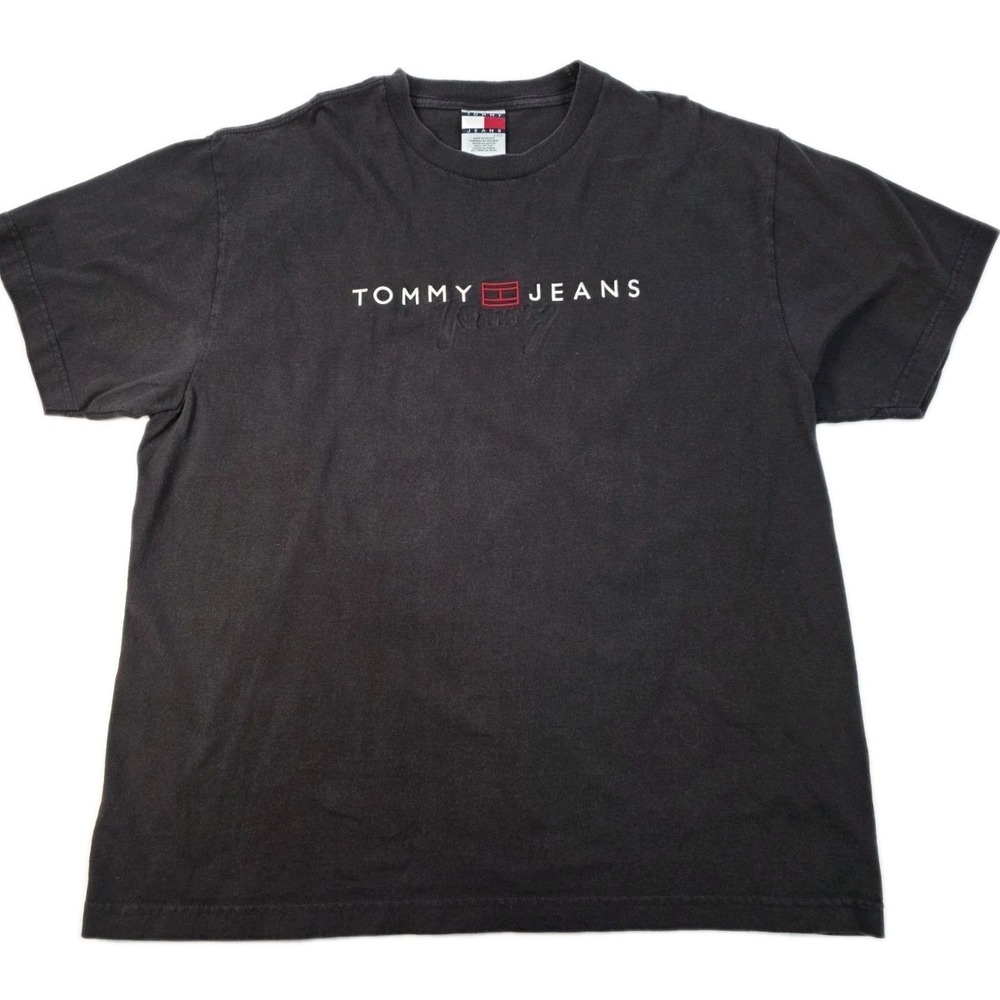 Vintage Tommy Hilfiger‎ Logo T Shirt Black Size Large